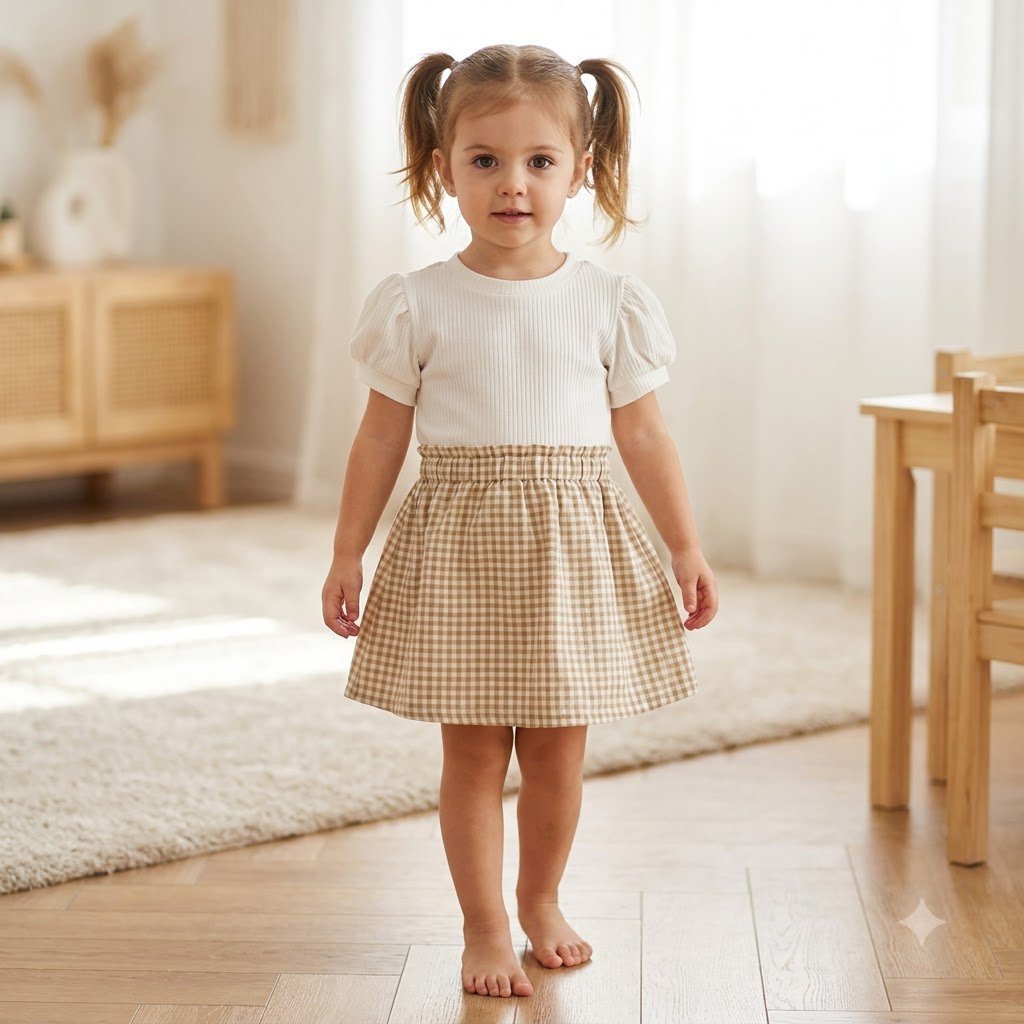 Toddler Girls' Ribbed Puff Sleeve Gingham Dress Alternate View