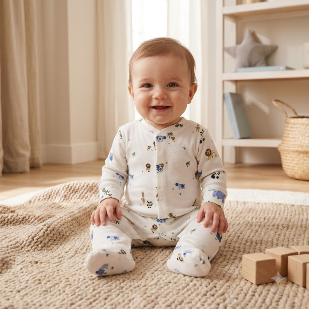 comfortable baby full-sleeve top with matching full-length footed pants