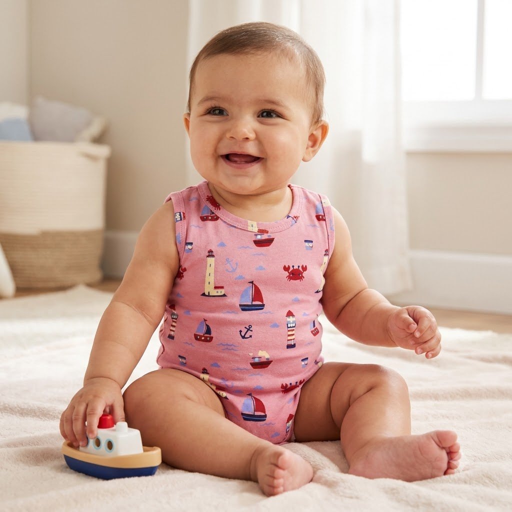 : Baby Nautical Print Sleeveless Romper